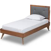 Laima Twin Platform Bed in Dark Gray Fabric & Walnut Finish