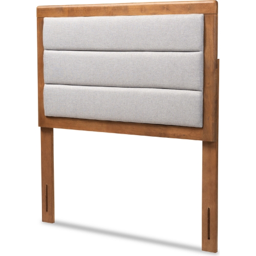 Dexter Twin Headboard in Tufted Light Gray Fabric & Walnut Finish