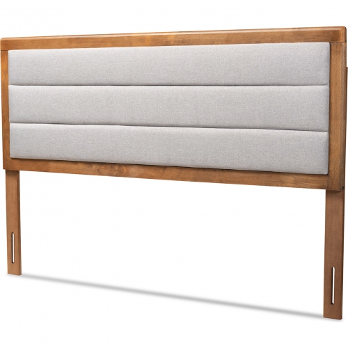 Dexter Queen Headboard in Tufted Light Gray Fabric & Walnut Finish