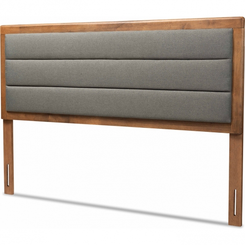 Dexter King Headboard in Tufted Dark Gray Fabric & Walnut Finish