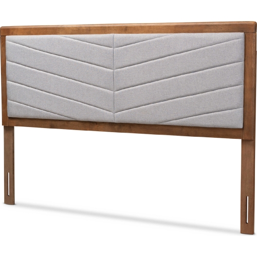 Iden Queen Headboard in Light Gray Fabric & Walnut Finish