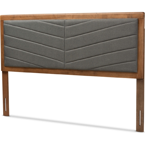 Iden Queen Headboard in Dark Gray Fabric & Walnut Finish