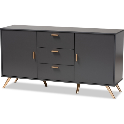 Kelson 2 Door Sideboard Buffet in Dark Gray Wood & Gold