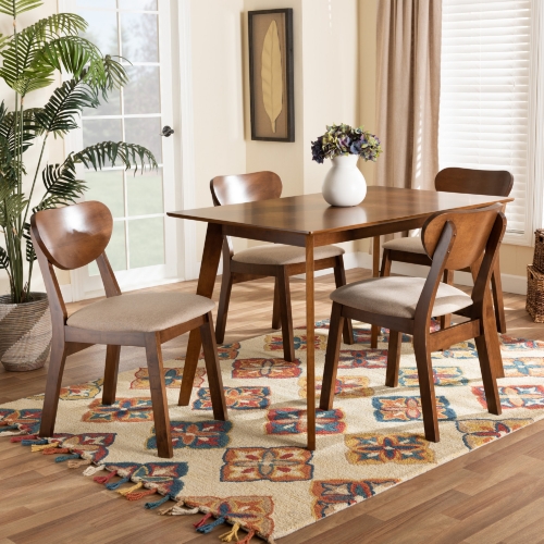 Damara 5 Piece Dining Set in Sand Fabric & Walnut Finish