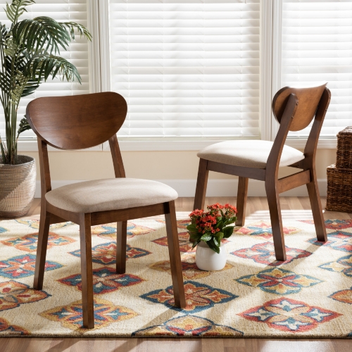 Damara Dining Chair in Sand Fabric & Walnut Finish (Set of 2)