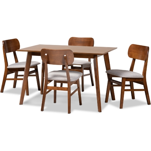 Euclid 5 Piece Dining Set in Gray Fabric & Walnut Finish