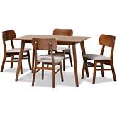 Euclid 5 Piece Dining Set in Gray Fabric & Walnut Finish