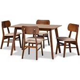 Euclid 5 Piece Dining Set in Sand Fabric & Walnut Finish