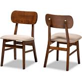 Euclid Dining Chair in Sand Fabric & Walnut Finish (Set of 2)