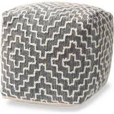 Benjamin Pouf Ottoman in Handwoven Gray & Ivory Fabric