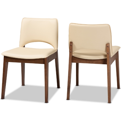 Afton Dining Chair in Beige Leatherette & Walnut Finish (Set of 2)