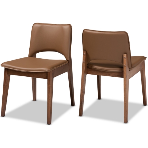 Afton Dining Chair in Brown Leatherette & Walnut Finish (Set of 2)