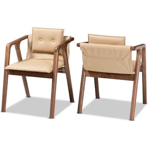 Marcena Dining Chair in Beige Leatherette & Walnut Finish (Set of 2)