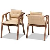 Marcena Dining Chair in Beige Leatherette & Walnut Finish (Set of 2)