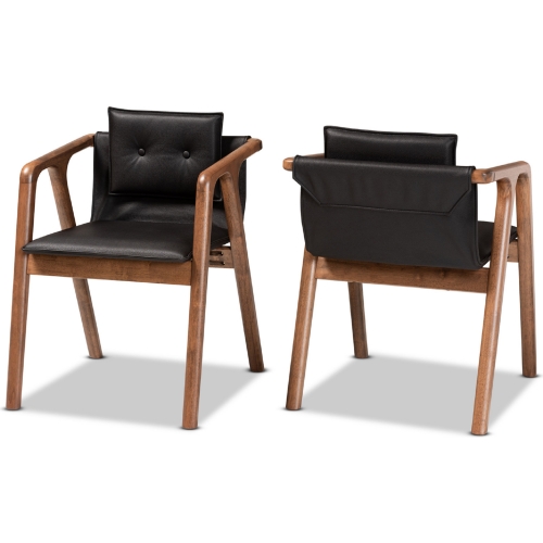 Marcena Dining Chair in Black Leatherette & Walnut Finish (Set of 2)