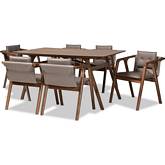 Marcena 7 Piece Dining Set in Gray Leatherette & Walnut Finish