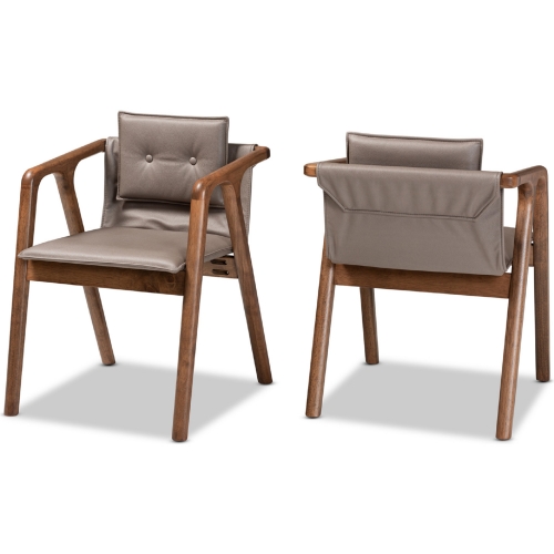 Marcena Dining Chair in Gray Leatherette & Walnut Finish (Set of 2)