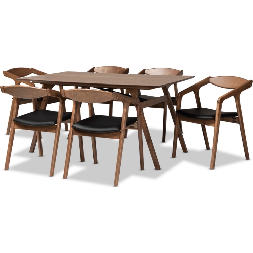 Harland 7 Piece Dining Set in Black Leatherette & Walnut Finish