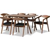 Harland 7 Piece Dining Set in Black Leatherette & Walnut Finish