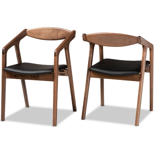 Harland Dining Chair in Black Leatherette & Walnut Finish (Set of 2)