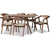 Harland 7 Piece Dining Set in Gray Leatherette & Walnut Finish