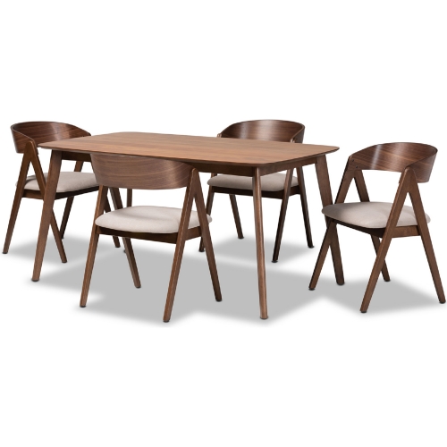 Danton 5 Piece Dining Set in Beige Fabric & Walnut Finish