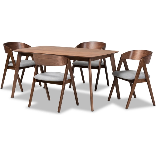 Danton 5 Piece Dining Set in Gray Fabric & Walnut Brown Finish