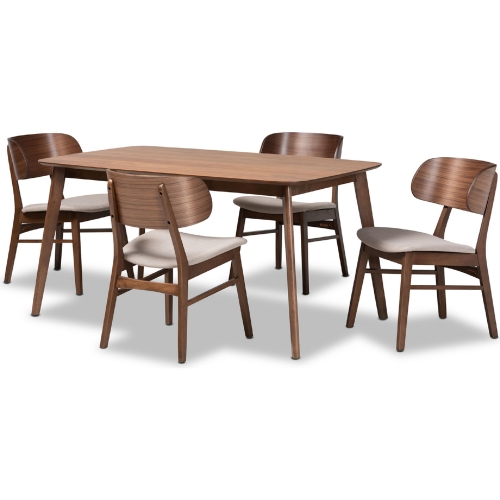 Alston 5 Piece Dining Set in Beige Fabric & Walnut Brown Wood