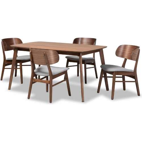 Alston 5 Piece Dining Set in Gray Fabric & Walnut Brown Wood