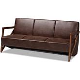 Christa Sofa in Dark Brown Leatherette & Walnut Finish