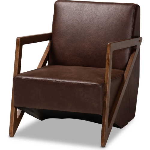 Christa Accent Chair in Dark Brown Leatherette & Walnut Finish