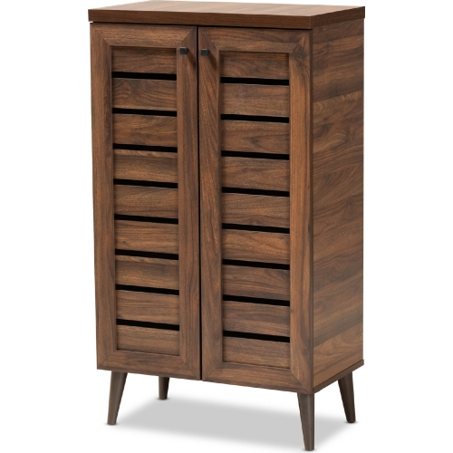 Salma 2 Door Shoe Storage Cabinet in Walnut Finish Wood