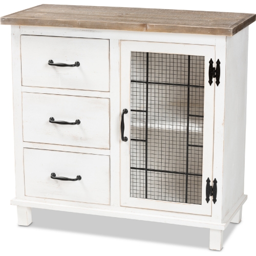 Faron 3 Drawer Storage Cabinet in Distressed White & Oak Finish