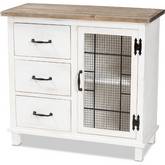 Faron 3 Drawer Storage Cabinet in Distressed White & Oak Finish