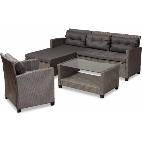 Darian 4 Piece Outdoor Sectional Sofa Set in Gray Fabric & Gray PE Rattan