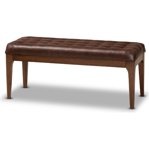 Walsh Dining Bench in Dark Brown Leather Effect Fabric & Walnut Finish