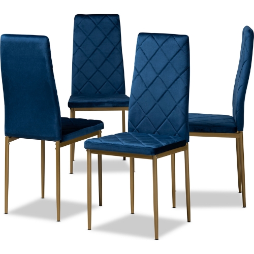 Blaise Dining Chair in Tufted Navy Blue Velvet & Gold (Set of 4)