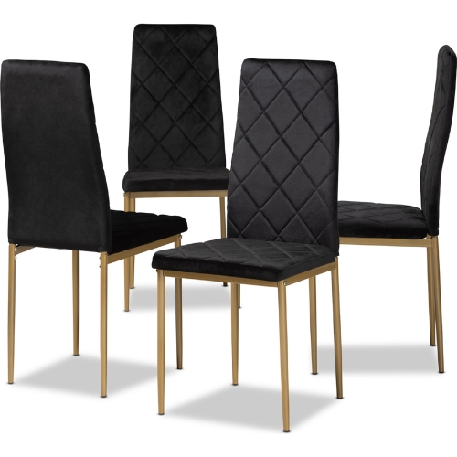 Blaise Dining Chair in Tufted Black Velvet & Gold (Set of 4)