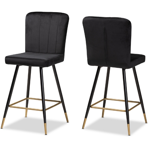 Preston Bar Stool in Black Velvet, Black & Gold (Set of 2)