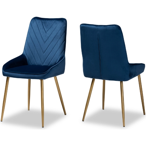 Priscilla Dining Chair in Navy Blue Velvet & Gold Metal (Set of 2)