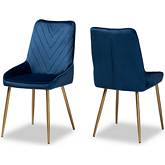 Priscilla Dining Chair in Navy Blue Velvet & Gold Metal (Set of 2)