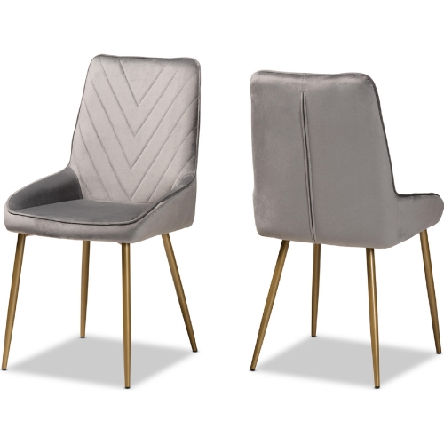 Priscilla Dining Chair in Gray Velvet & Gold Metal (Set of 2)