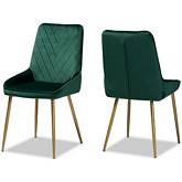 Priscilla Dining Chair in Green Velvet & Gold Metal (Set of 2)