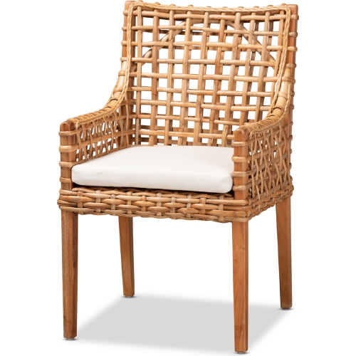 Saoka Dining Chair in Wood, Rattan & Fabric