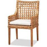 Saoka Dining Chair in Wood, Rattan & Fabric