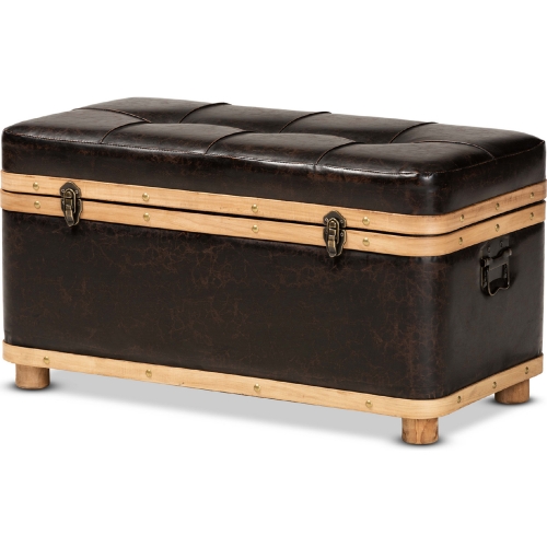 Gendry 31" Storage Ottoman in Brown Leatherette & Oak Finish