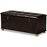 Janna Storage Ottoman in Dark Brown Leatherette & Oak Finish