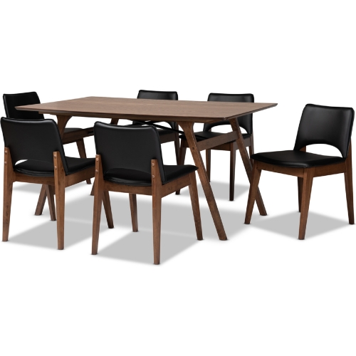 Afton 7 Piece Dining Set in Black Leatherette & Walnut Finish