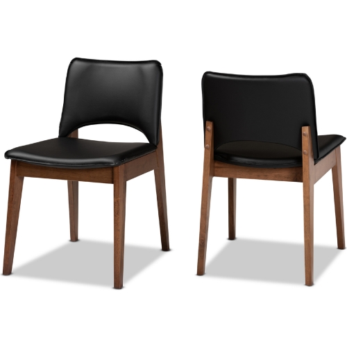 Afton Dining Chair in Black Leatherette & Walnut Finish (Set of 2)