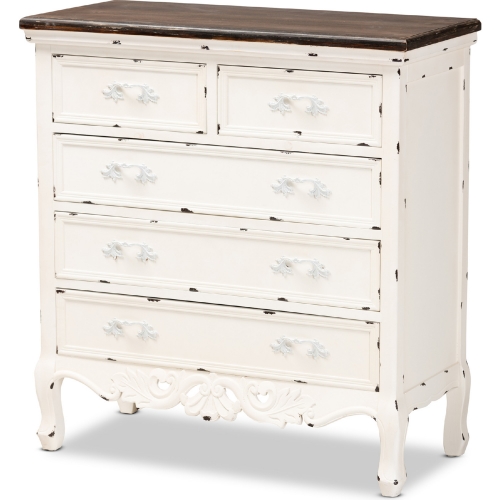 Levron 5 Drawer Storage Cabinet in Walnut Finish & Antique White